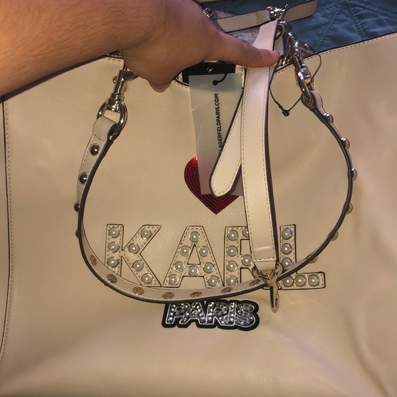 Karl Lagerfeld Shugg Pearly Logo Studded Tote - Picture 4 of 4